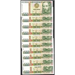 Lot of (10) 1988 Peru Mil Intis Uncirculated Bank Notes