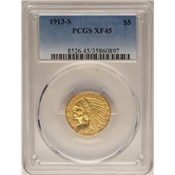 1913-S $5 Indian Head Half Eagle Gold Coin PCGS XF45