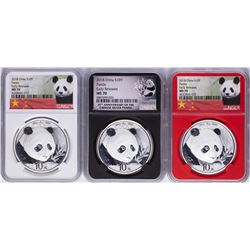 Lot of (3) 2018 China Panda Silver Coins NGC MS70 Early Releases