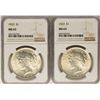 Image 1 : Lot of (2) 1923 $1 Peace Silver Dollar Coins NGC MS63