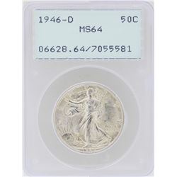 1946-D Walking Liberty Half Dollar Coin PCGS MS64 Green Rattler Holder