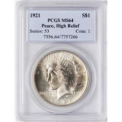 1921 High Relief $1 Peace Silver Dollar Coin PCGS MS64