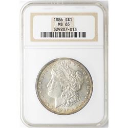 1886 $1 Morgan Silver Dollar Coin NGC MS65