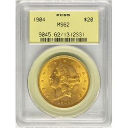 1904 $20 Liberty Head Double Eagle Gold Coin PCGS MS62 Old Green Holder