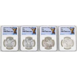 Lot of (2) 1982Mo & (2) 1983Mo Mexico Libertad Onza Silver Coins NGC MS65