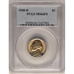 1940-D Jefferson Nickel Coin PCGS MS66FS