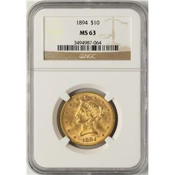 1894 $10 Liberty Head Eagle Gold Coin NGC MS63