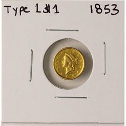 1853 Type 1 $1 Liberty Head Gold Dollar Coin - Soldered Reverse