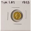 Image 1 : 1853 Type 1 $1 Liberty Head Gold Dollar Coin - Soldered Reverse