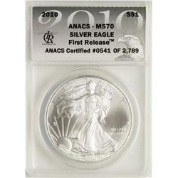 2010 $1 American Silver Eagle Coin ANACS MS70 First Release