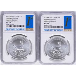 Lot of (2) 2018 South Africa Krugerrand Silver Coins NGC MS69 First Day of Issue