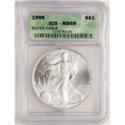 1998 $1 American Silver Eagle Coin ICG MS69