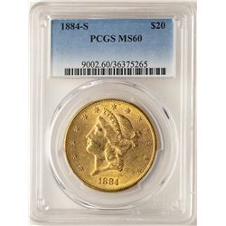 1884-S $20 Liberty Head Double Eagle Gold Coin NGC MS60