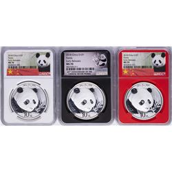 Lot of (3) 2018 China Panda Silver Coins NGC MS70 Early Releases