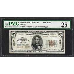 1929 $5 First National Bank in Bakersfield, CA Note CH#10357 PMG Very Fine 25