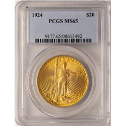 1924 $20 St. Gaudens Double Eagle Gold Coin PCGS MS65