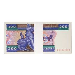 Pack of (100) Uncirculated 1994 Central Bank of Myanmar 100 Kyats Bank Notes