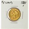 Image 1 : 1887-S $5 Liberty Head Half Eagle Gold Coin