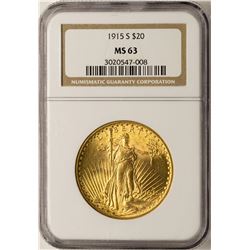 1915-S $20 St. Gaudens Double Eagle Gold Coin NGC MS63