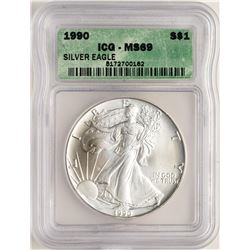 1990 $1 American Silver Eagle Coin ICG MS69
