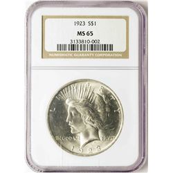 1923 $1 Peace Silver Dollar Coin NGC MS65