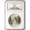 Image 1 : 1923 $1 Peace Silver Dollar Coin NGC MS65