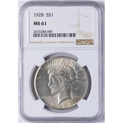 1928 $1 Peace Silver Dollar Coin NGC MS61