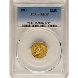 1912 $2 1/2 Indian Head Quarter Eagle Gold Coin PCGS AU58