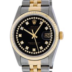 Rolex Mens 2 Tone 14K Black VS Diamond 36MM Datejust Wristwatch