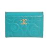 Image 1 : Chanel Turquoise Blue Lambskin Leather Camellia Flower Embossed Cardholder