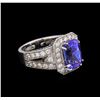 Image 1 : 4.25 ctw Tanzanite and Diamond Ring - 14KT White Gold