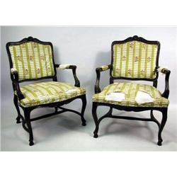 A PAIR OF LOUIS XV STYLE MAHOGANIZED FAUTEUILS A 