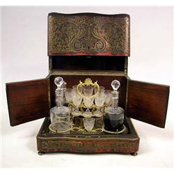 A NAPOLEON III STYLE BOULLE-WORK TOOLED LEATHER A
