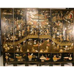 A CHINESE PARCEL-GILT BLACK LACQUERED HARD STONE 