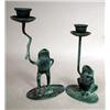 Image 1 : TWO PATINATED METAL FROG-FORM SINGLE LIGHT CANDLE