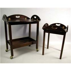 A GEORGE III STYLE MAHOGANY TRAY-TOP ROLLING DRIN