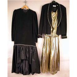 AN ALBERT NIPON GOLD LAME EVENING DRESS WITH BLAC