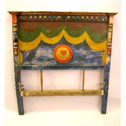 A PAINTED AND POLYCHROME-DECORATED PINE BEDSTEAD