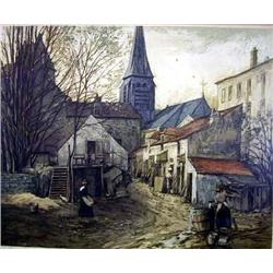 A PRINT OF A EUROPEAN STREET SCENE