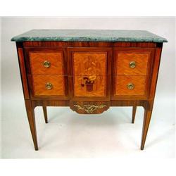 A LOUIS XVI STYLE PARGUETRY INLAID COMMODE Marble