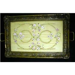 A SILK EMBROIDERED TRAY