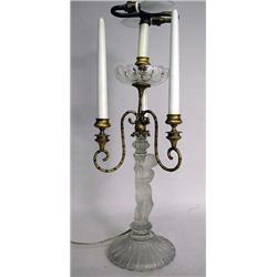 A BACCARAT FROSTED GLASS FIGURAL TWO-LIGHT LAMP