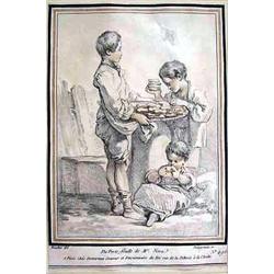 A FRENCH PRINT DEPICTING THREE CHILDREN EATING