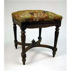 A LOUIS XVI STYLE CARVED MAHOGANY AND NEEDLEWORK 