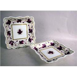 A PAIR OF GILT AND PURPLE FLORAL DECORATED SERVIN