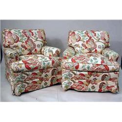 A PAIR OF FLORAL UPHOLSTERED CLUB CHAIRS