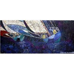 AN OIL ON CANVAS, SAILING SHIPS SIGNED LR ANTHONY