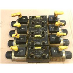 (4) PARKER HYDRAULIC SOLENOID VALVES * SEE PICS FOR #'s *