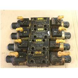 (4) PARKER HYDRAULIC SOLENOID VALVES * SEE PICS FOR #'s *