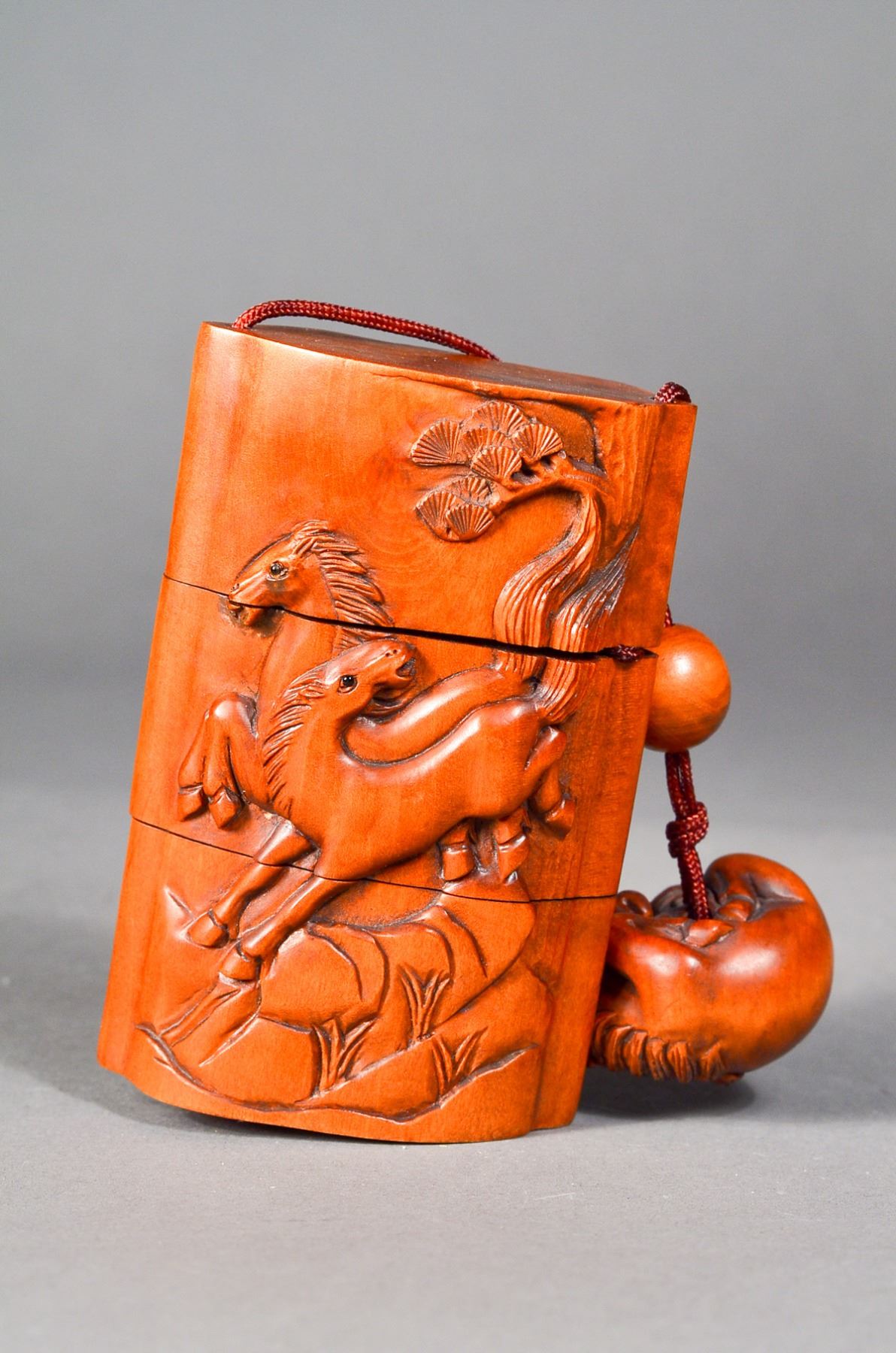 Chinese Wood Carved Inro Horses